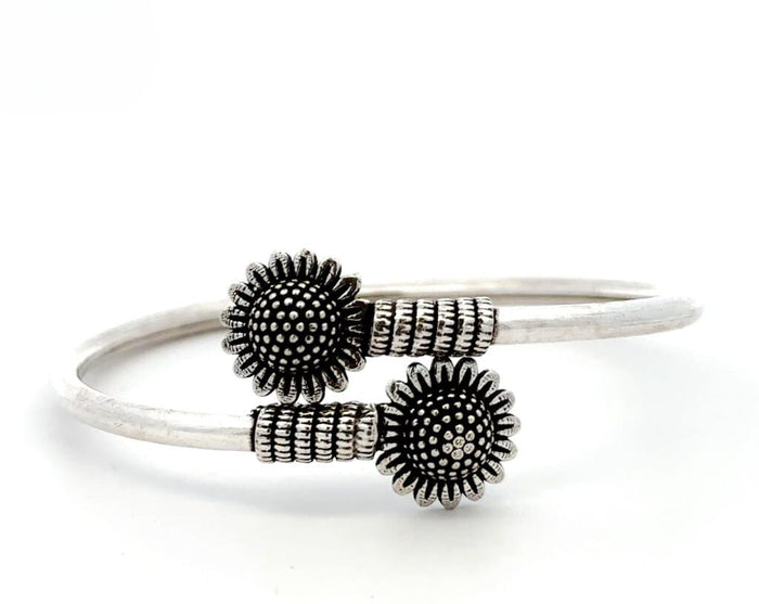 Sunflower Shape Silver Bangle