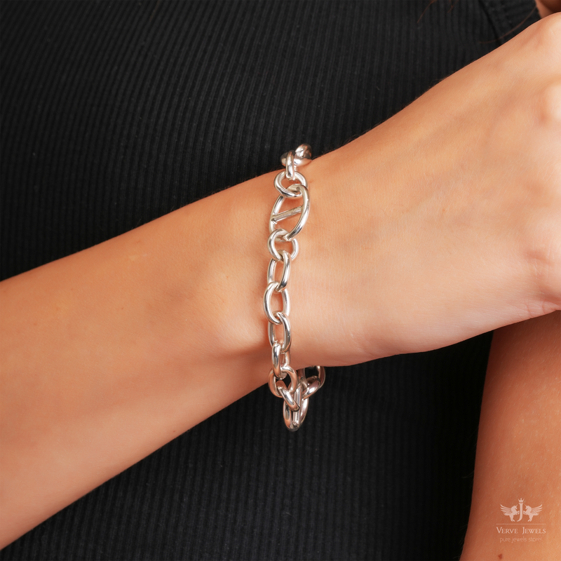 Solid 925 Sterling Silver Link Chain Bracelet - Unisex