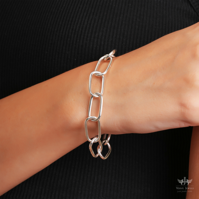 925 Sterling Silver Paperclip Chain Bracelet - Unisex