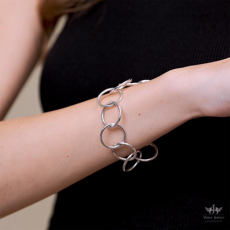 Sterling Circle Link Silver Bracelet - Unisex