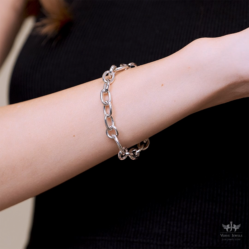 Solid 925 Sterling Silver Link Chain Bracelet - Unisex