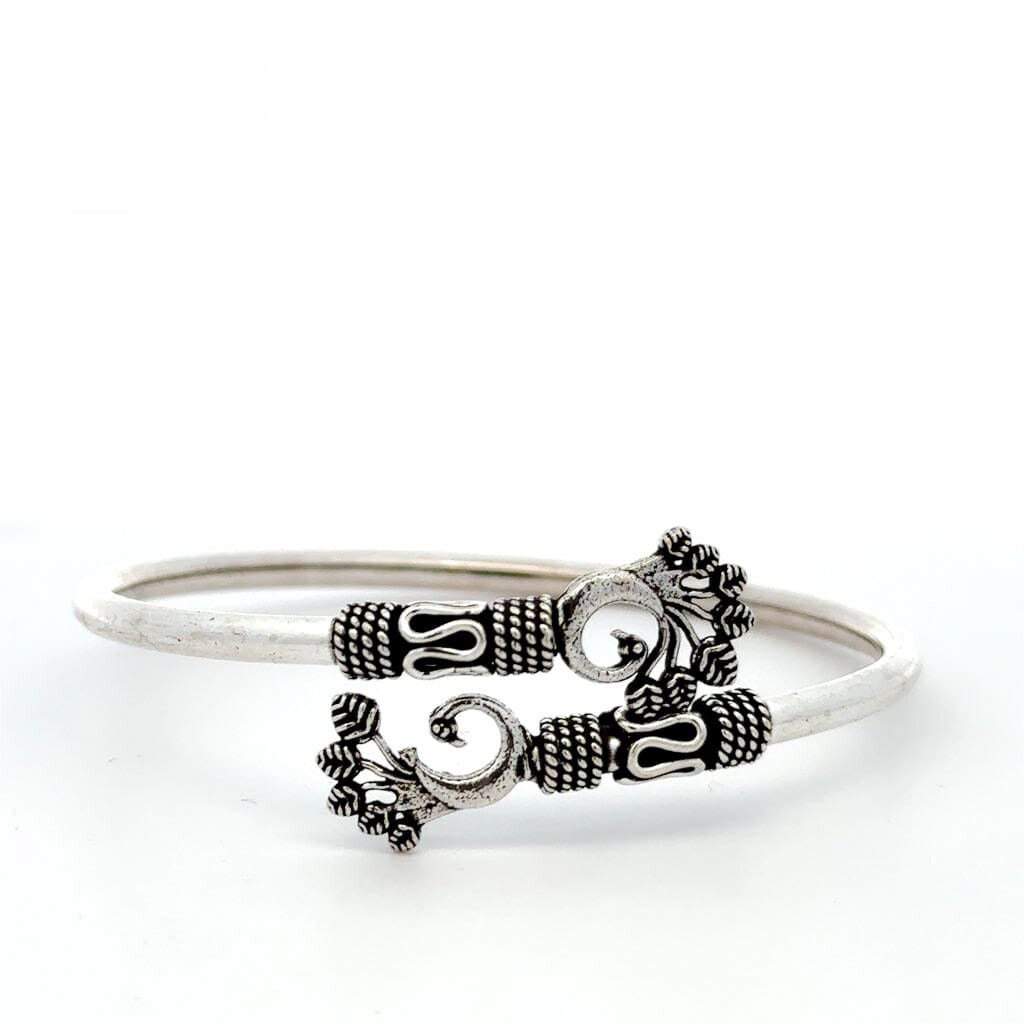 Peacock-style Silver Oxidized Bangle