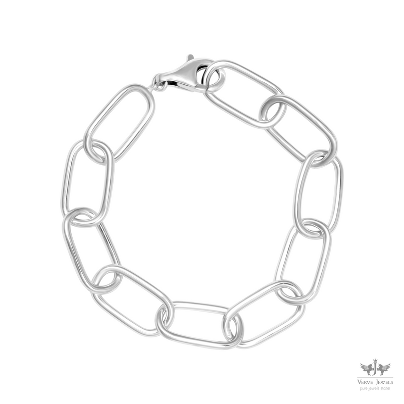 925 Sterling Silver Paperclip Chain Bracelet - Unisex