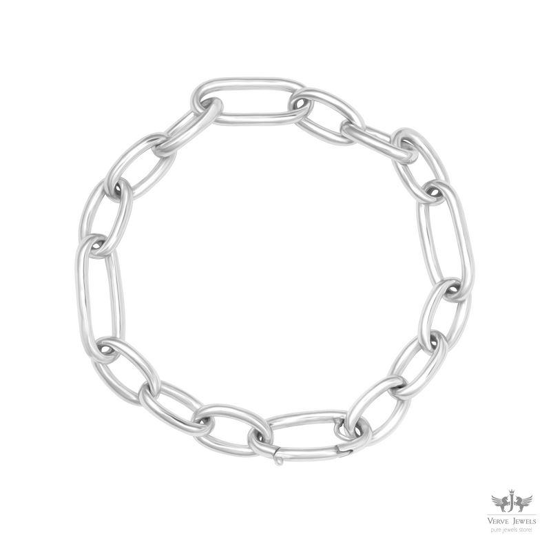 Solid Silver Oval Link Chain Bracelet - Unisex