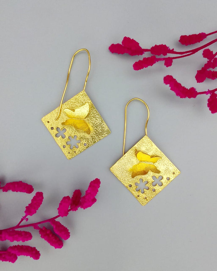 Golden Square Drop Earrings