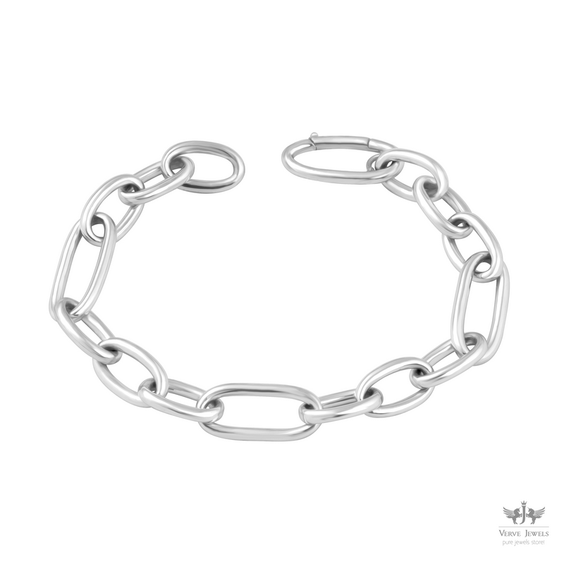 Solid Silver Oval Link Chain Bracelet - Unisex