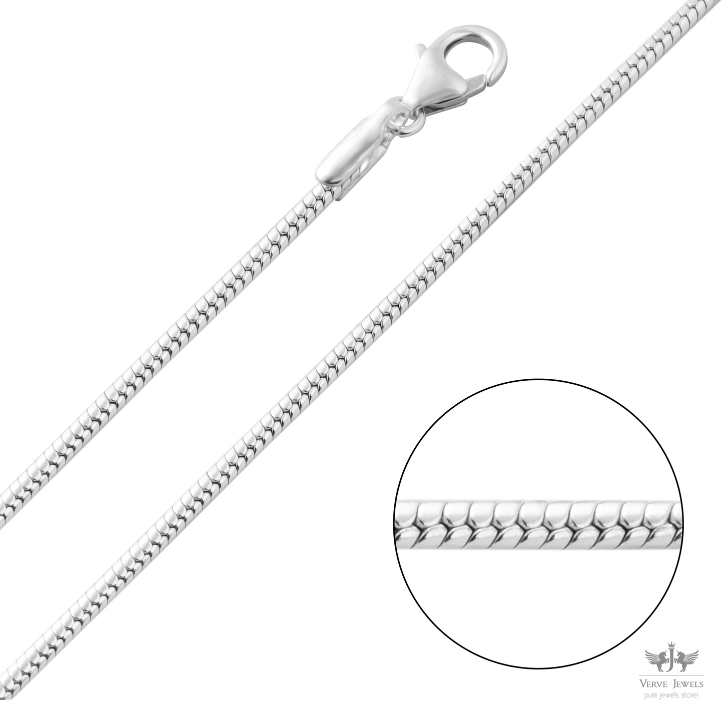 Snake Chain Necklace 925 Sterling Silver 2.1mm - Unisex