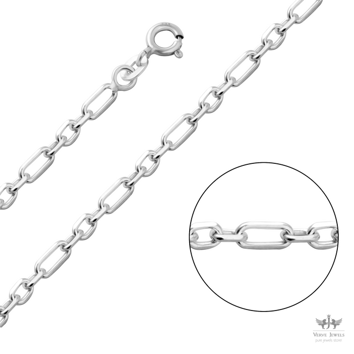 Anchor Chain Diamond Cut Necklace 925 Sterling Silver 3mm - Unisex