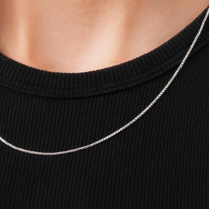 Box Chain Necklace 925 Sterling Silver 1mm - Women's