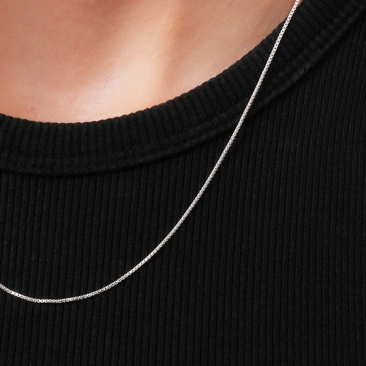 Box Chain Necklace 925 Sterling Silver 0.8mm - Unisex