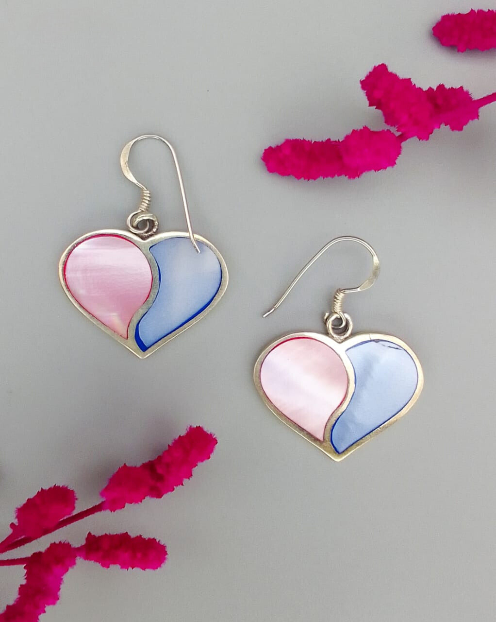 Red-Violet Heart-Shaped Drop Earrings