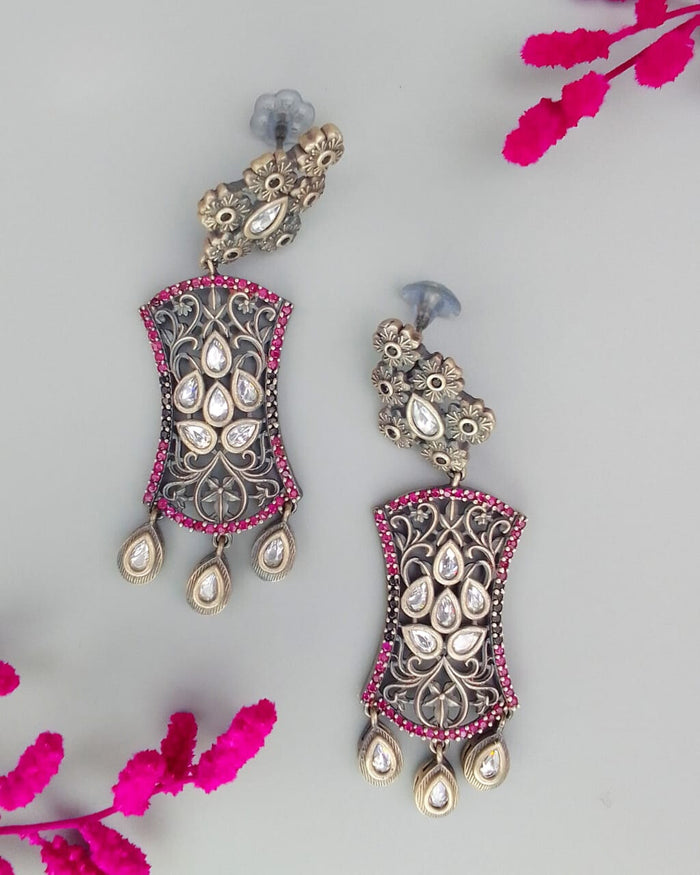 Golden-Pink Chandelier Jhumkis