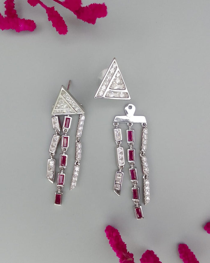 Silver Crystal Pink Chandelier Earrings