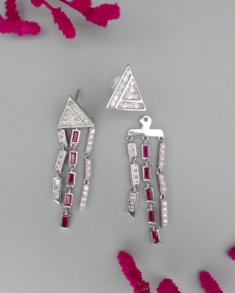 Silver Crystal Pink Chandelier Earrings