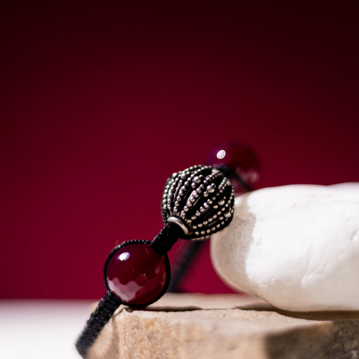 Garnet Bead Classic Silver Bracelet