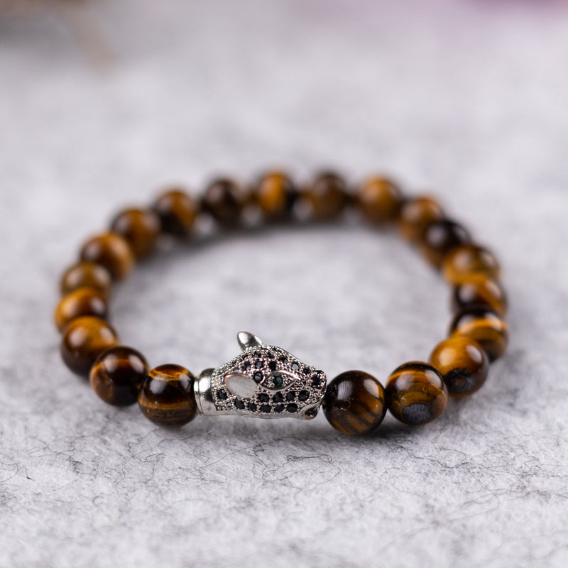 Tiger Eye-Head Beaded Bracelet