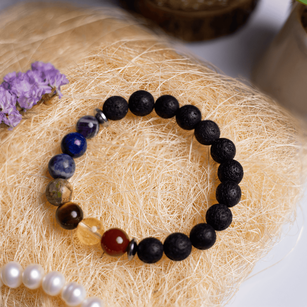 Black Lawa Bead Bracelet with 7 Stones