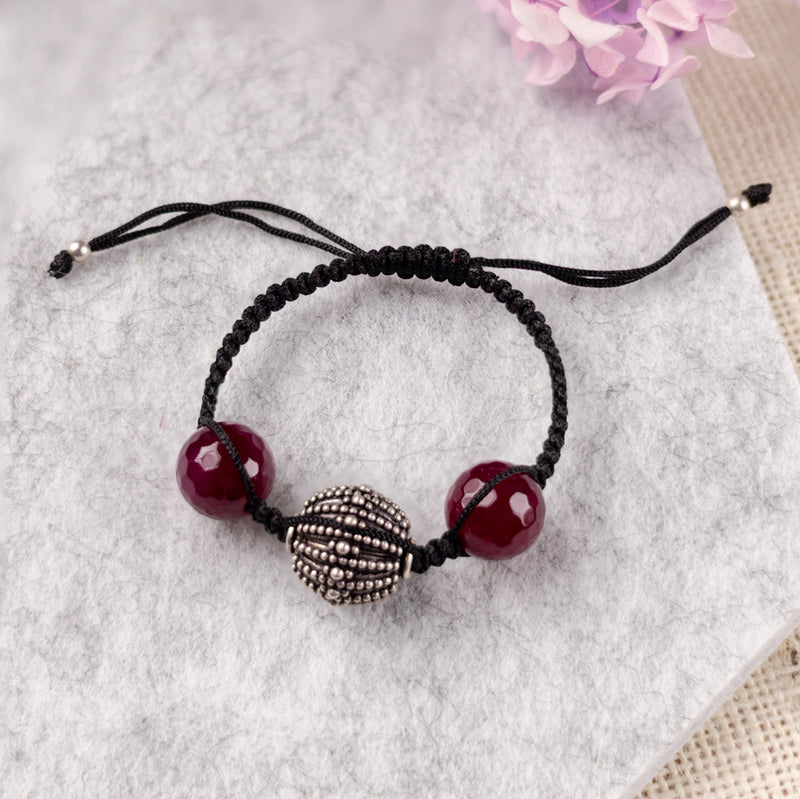 Garnet Bead Classic Silver Bracelet