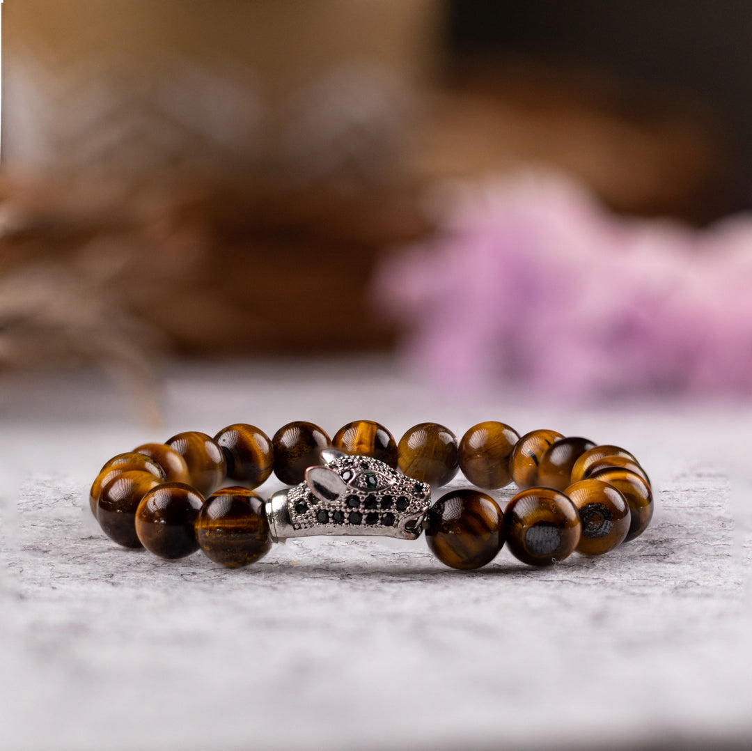 Tiger Eye-Head Beaded Bracelet