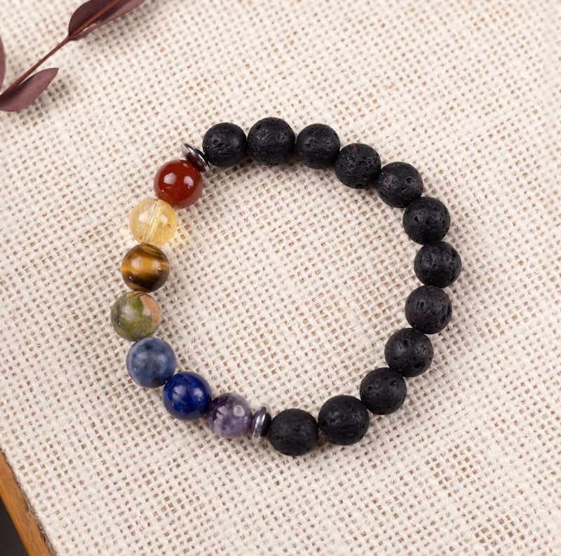 Black Lawa Bead Bracelet with 7 Stones