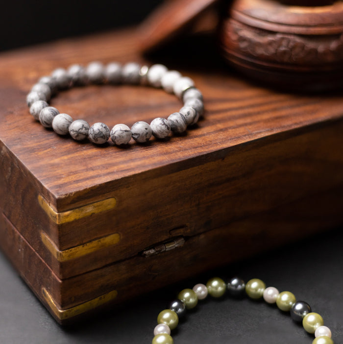 Black Jade Pearl & Grey Jasper Bead Bracelets Combo