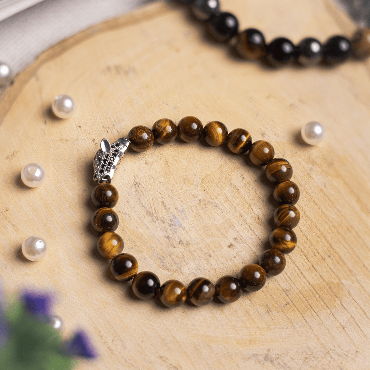 Tiger Eye-Head Beaded Bracelet