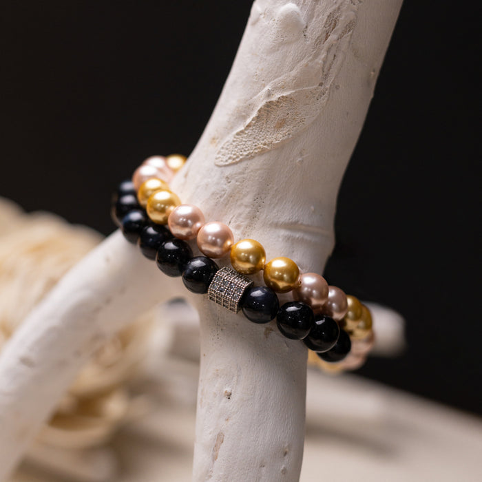 Black Onyx & Shell Pearl Bead Bracelets Combo