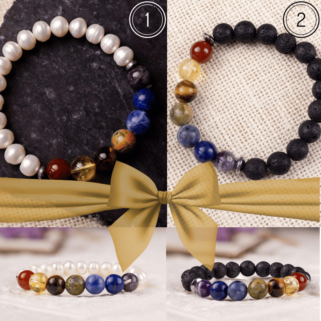 Black Lawa & Milky Quartz Bead Bracelet Combo