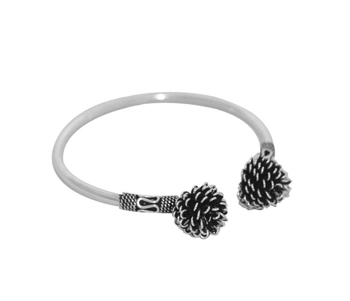 Flower Oxidised Silver Bangle