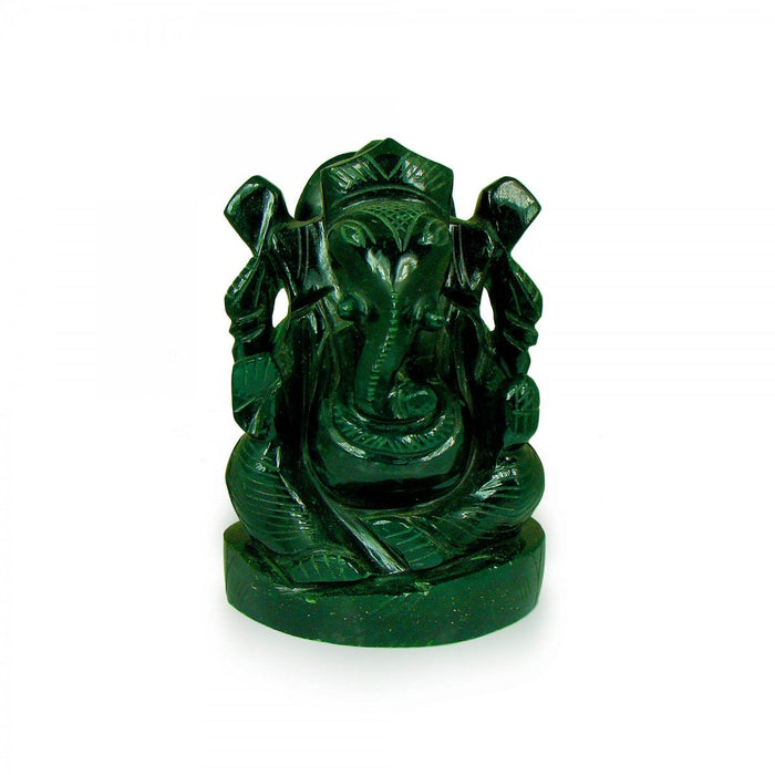 God Idols Dark Green Jade Stone Idol of Lord Ganeshaa Image 2