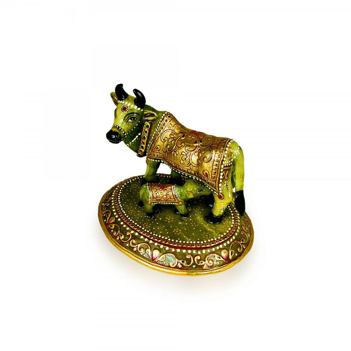 God Idols The Cow & Calf Idol made with Green Jade Stone