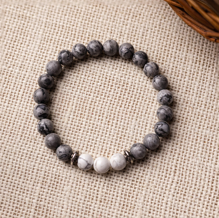 Grey Jasper Bead Bracelet with Howlite