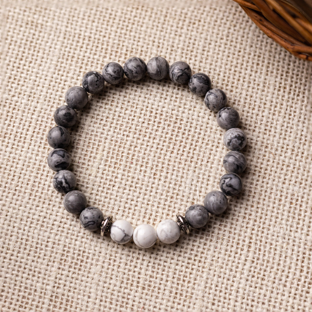 Black Jade Pearl & Grey Jasper Bead Bracelets Combo