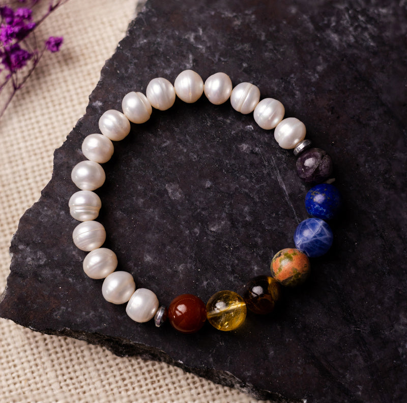 Black Lawa & Milky Quartz Bead Bracelet Combo