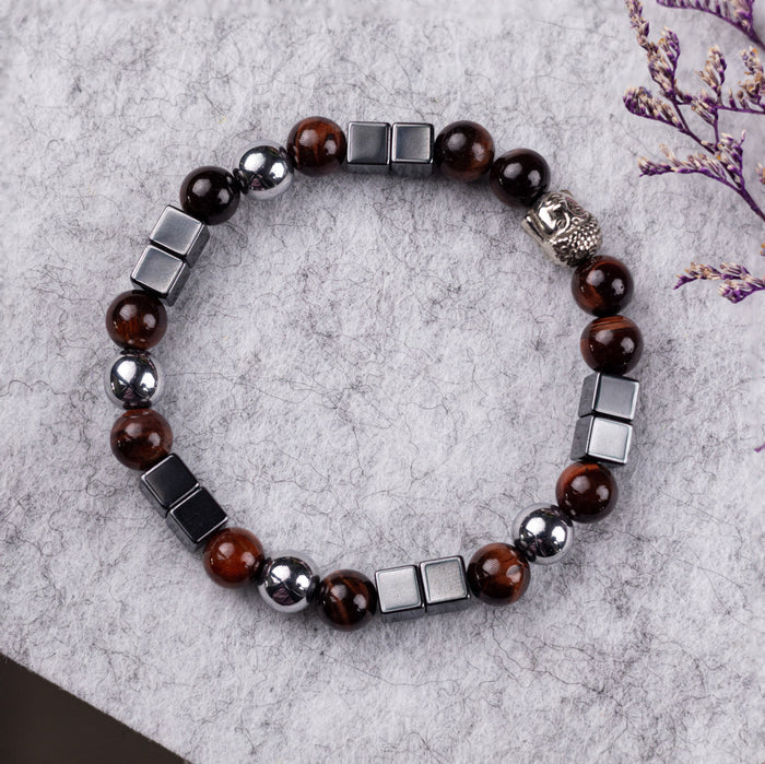 Red Tiger Eye Bracelet with Hematite