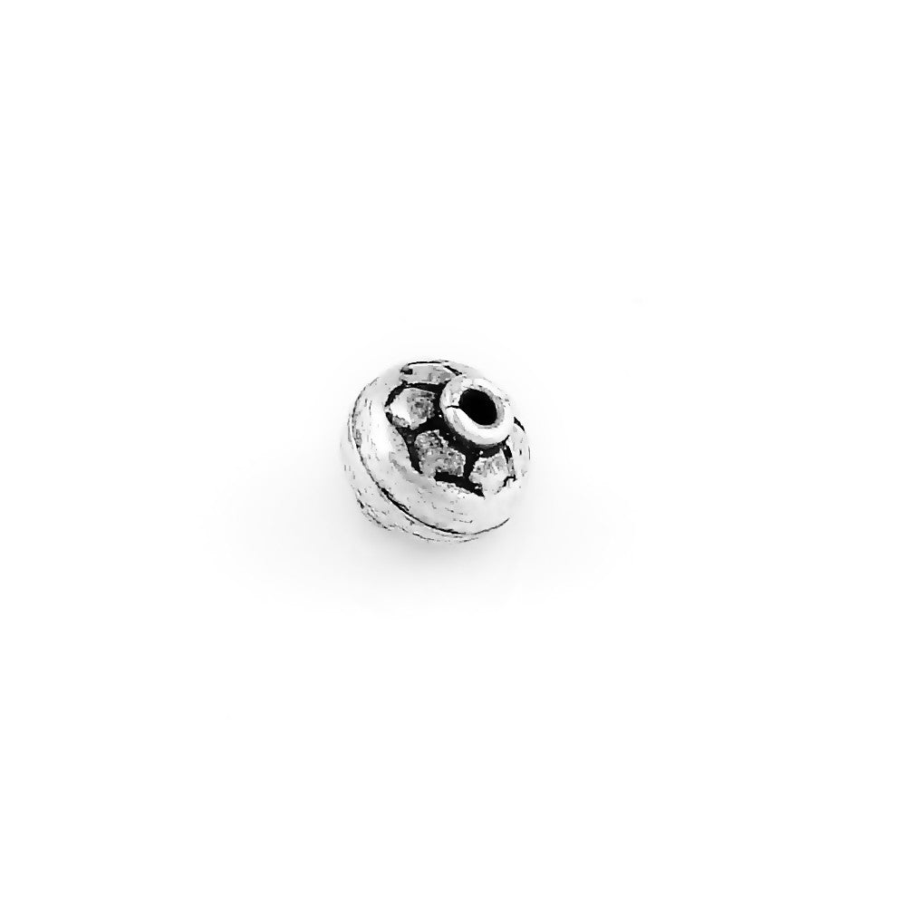 Round Silver Die Bead With Flower Design on Top