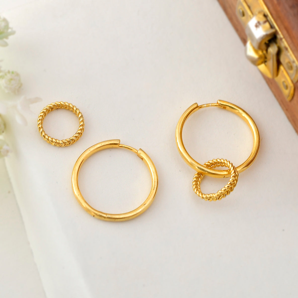 Silver Earrings Double Hoop Gold Played Earrings Image 4