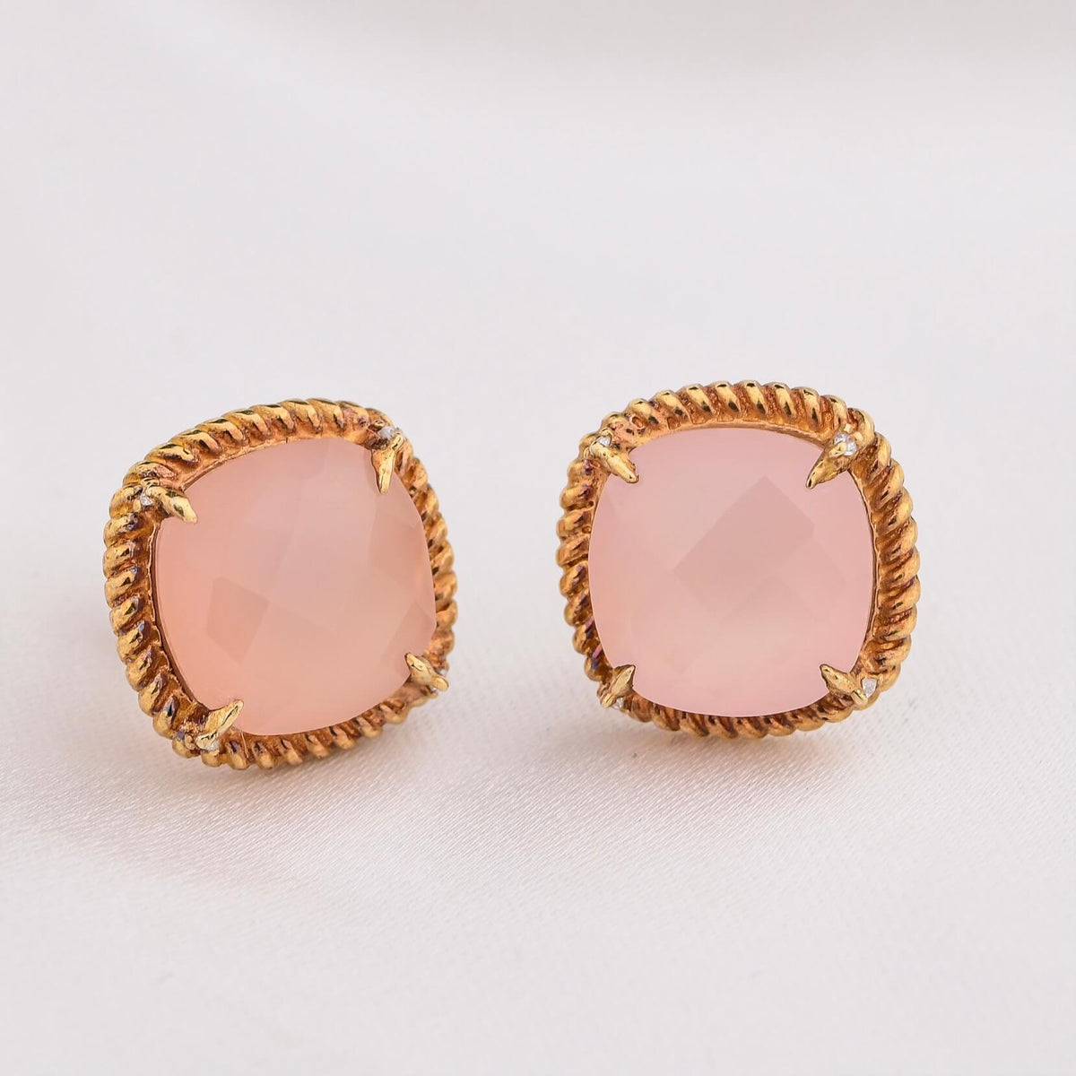 Silver Earrings Elegant Peach Stone Ear Studs Image