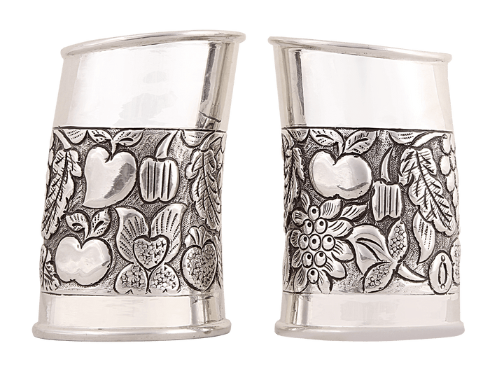 Silver Gift and Articles Silver Glass Set Fruits Embossed