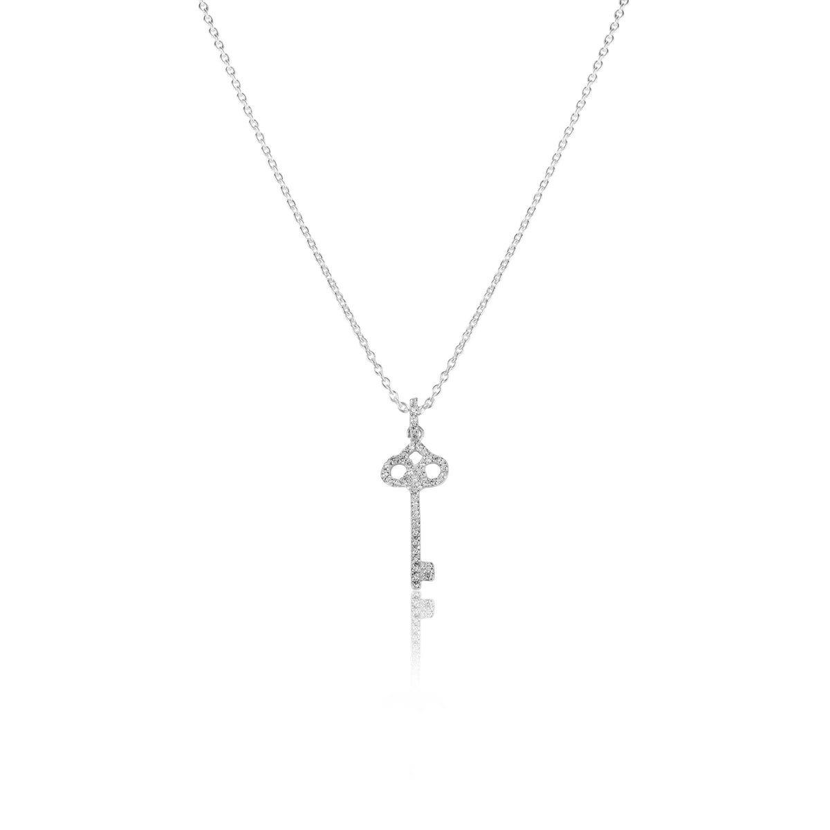 Silver Necklace Diamond Key Necklace Image 1