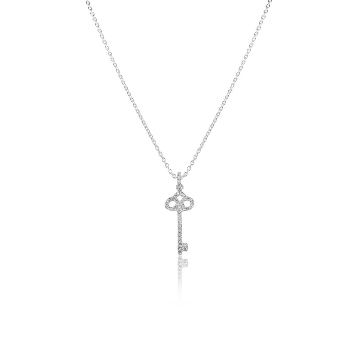 Silver Necklace Diamond Key Necklace Image 1