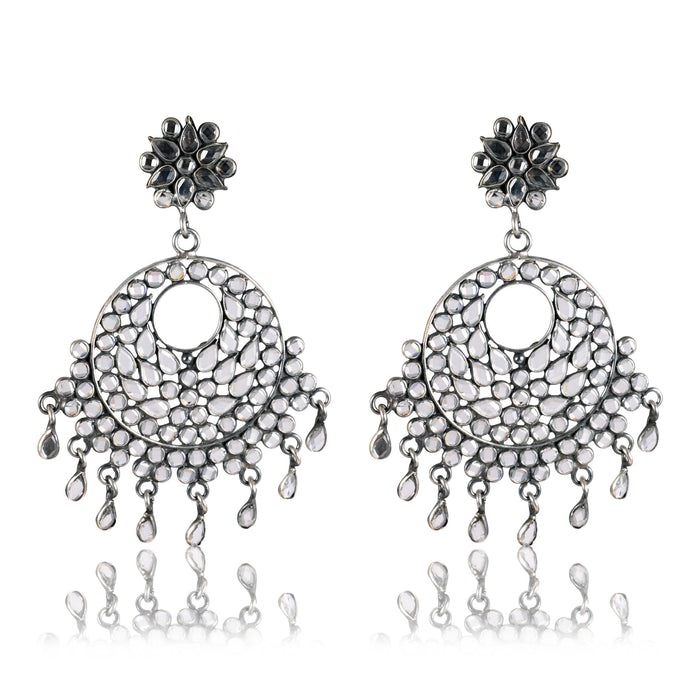 Tribal Earrings Black Crystal Silver Chandbali