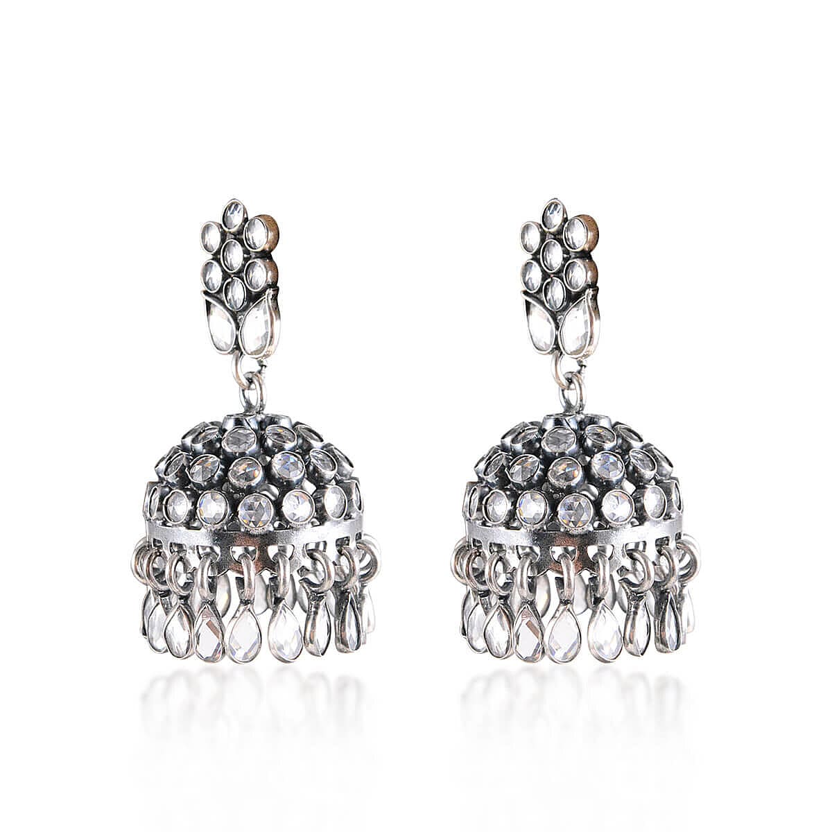 Tribal Earrings Crystal Stones Silver Jhumki 2