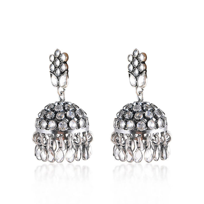 Tribal Earrings Crystal Stones Silver Jhumki 2