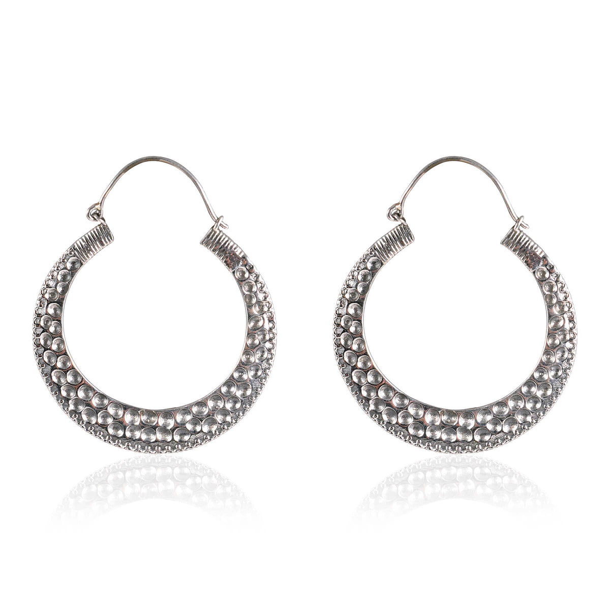 Tribal Earrings Elegant Silver Round Bali