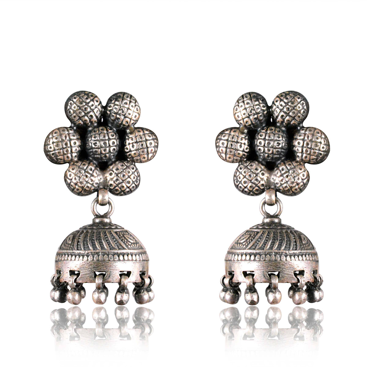 Tribal Earrings Flower Silver Jhumki