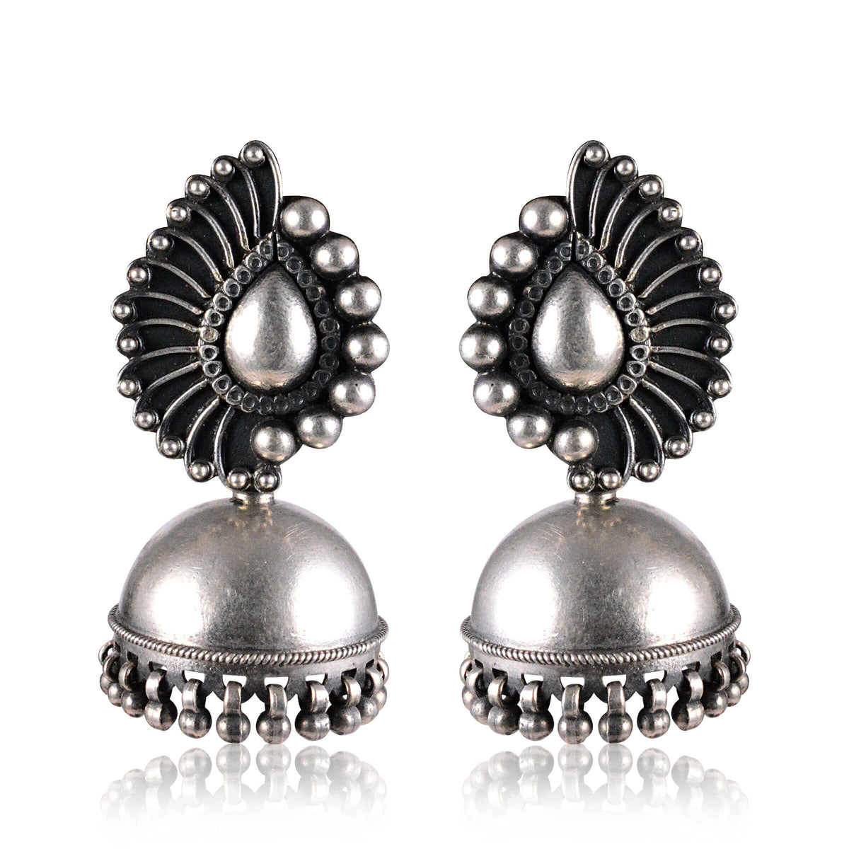 Tribal Earrings Leaf Silver Jhumki