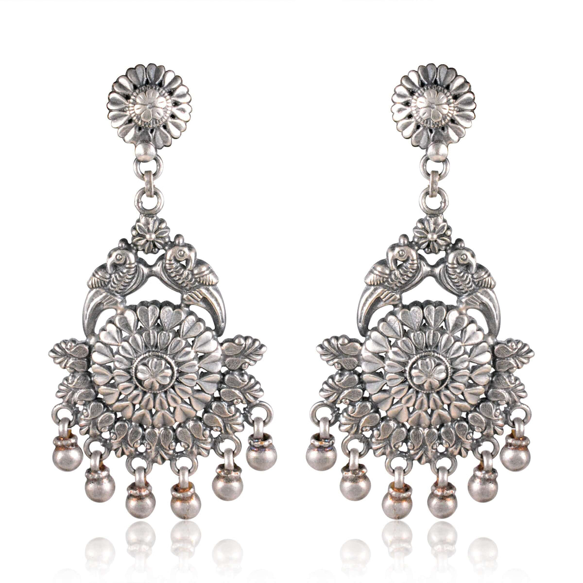 Tribal Earrings Long-Tail Silver Jhumki