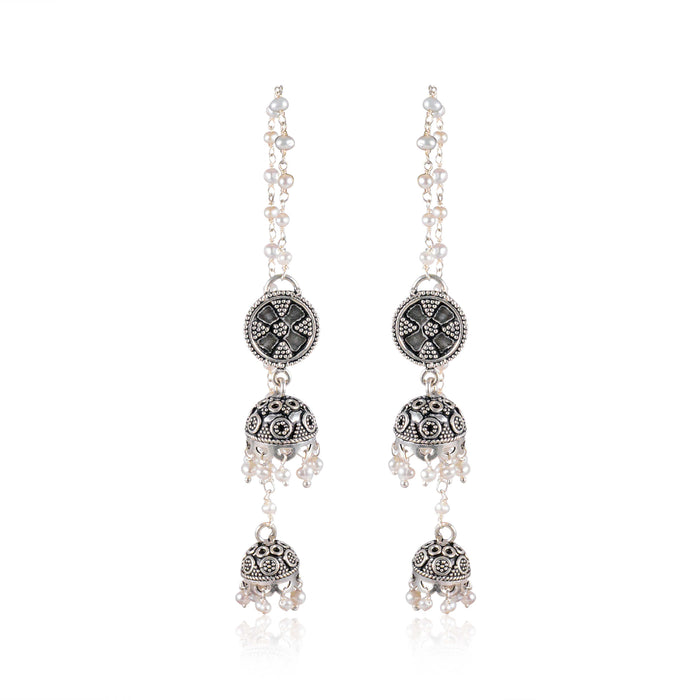 Tribal Earrings Pearl Chain Silver Earrings