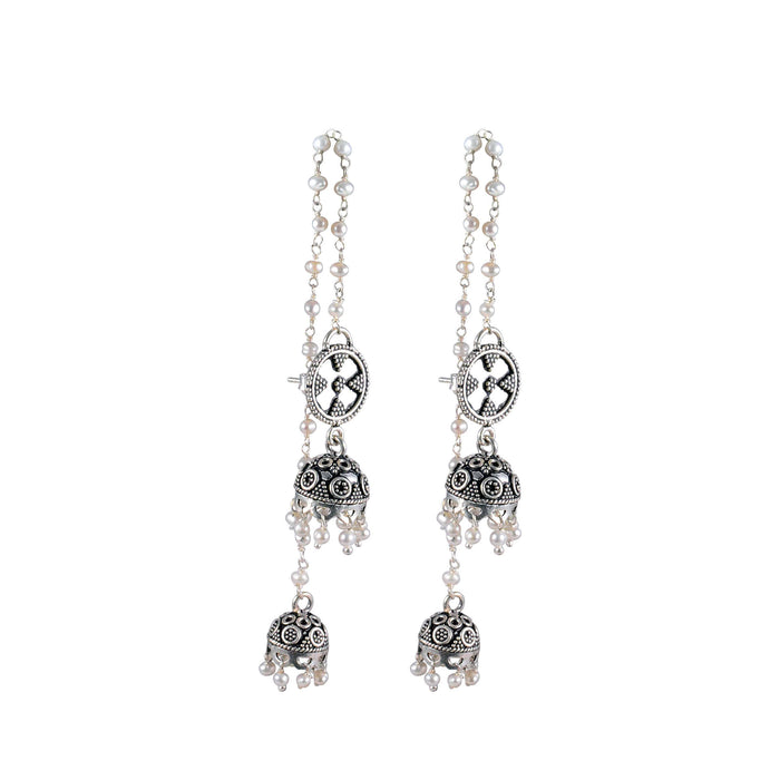 Tribal Earrings Pearl Chain Silver Earrings 2